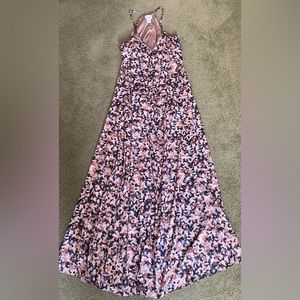 Nicole Miller Long Maxi Brown/Black Print Silk Blend Halter Sundress Size MED